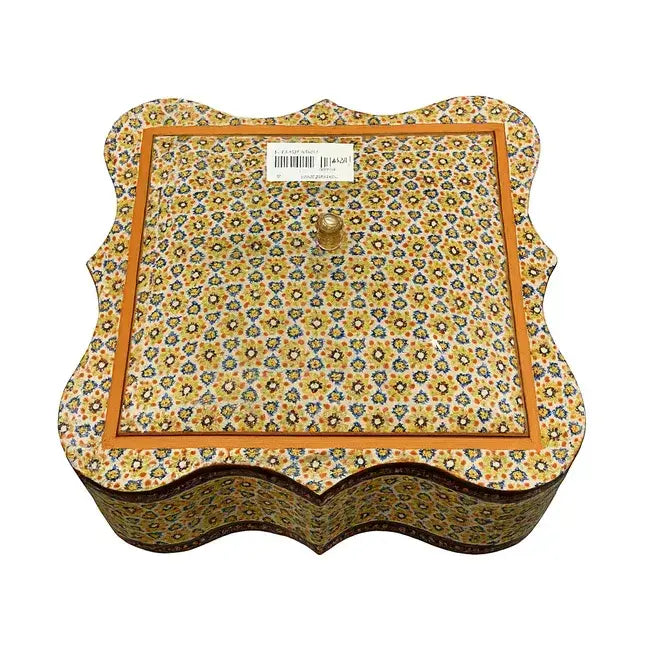 Khatam Square Wavy Wooden Chocolate Pot Large Size 20×20 ACH287