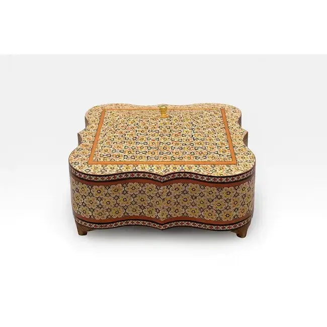 Khatam Square Wavy Wooden Chocolate Pot Medium Size 18×18 ACH288
